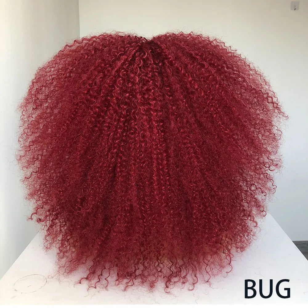 Afro Curly Wigs With Bangs For Black Women Burgundy Wig Synthetic Wine Red Hair Ombre Brown Blonde Cosplay Wig