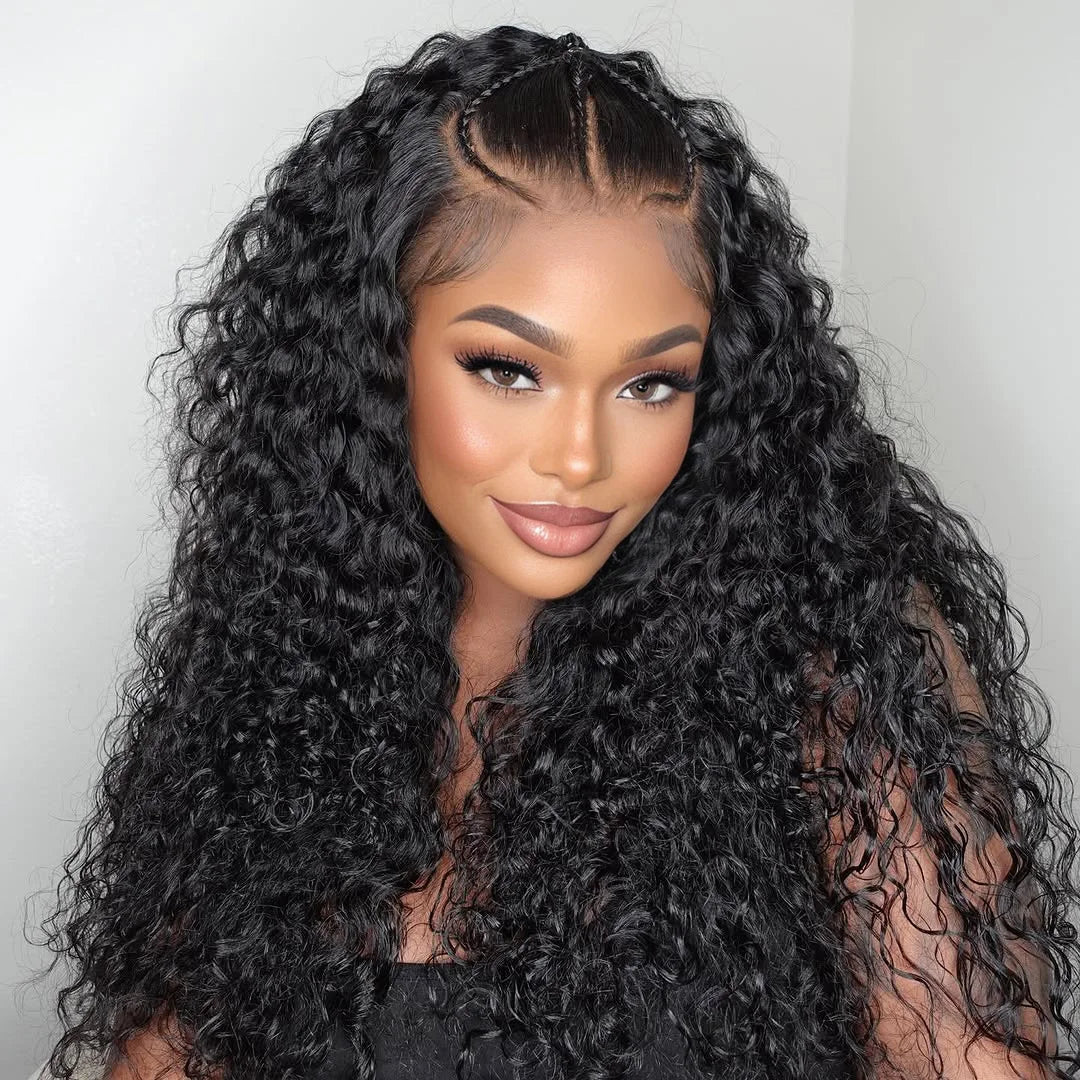 Loose Deep Wave Pre Braided Wigs 13x4 HD Lace Frontal Human Hair Curly Wigs 30 Inch boho braids human hair Water Wave Black Wigs