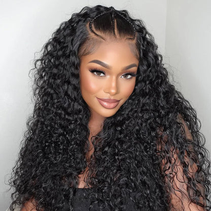 Loose Deep Wave Pre Braided Wigs 13x4 HD Lace Frontal Human Hair Curly Wigs 30 Inch boho braids human hair Water Wave Black Wigs