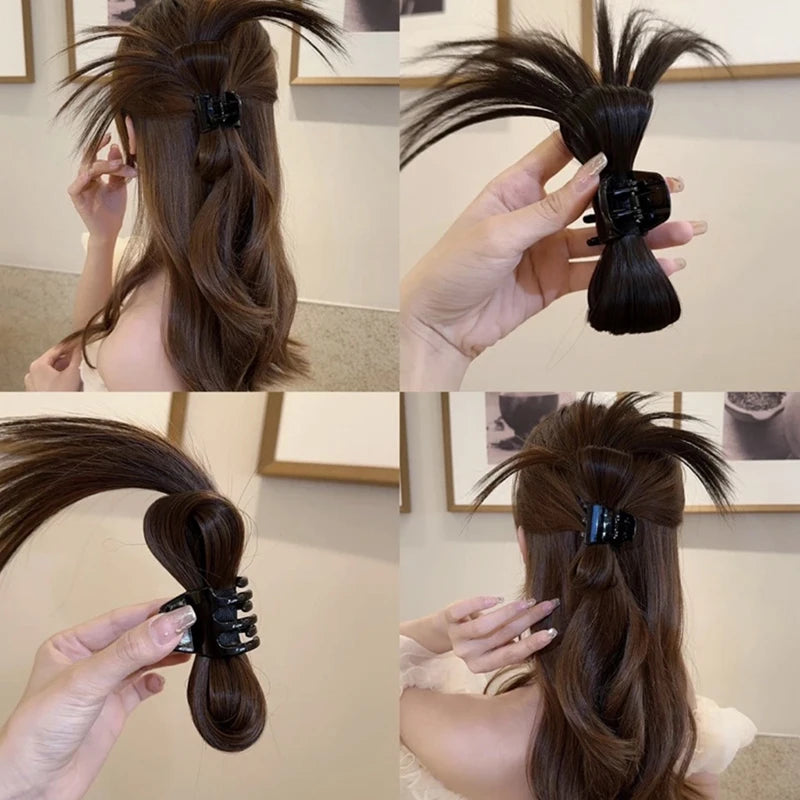Synthetic  Women Half-tie Hair Claw Feather Shuttlecock Head Lazy Head Clip Wig Catch Clip High Ponytail Hair Accessories