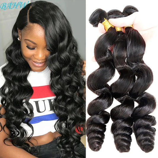 Peruvian Hair Weave 10-30 Inch Loose Wave 12A Human Hair Bundles Double Weft Virgin Hair Extension Can Be Dyed and Bleached