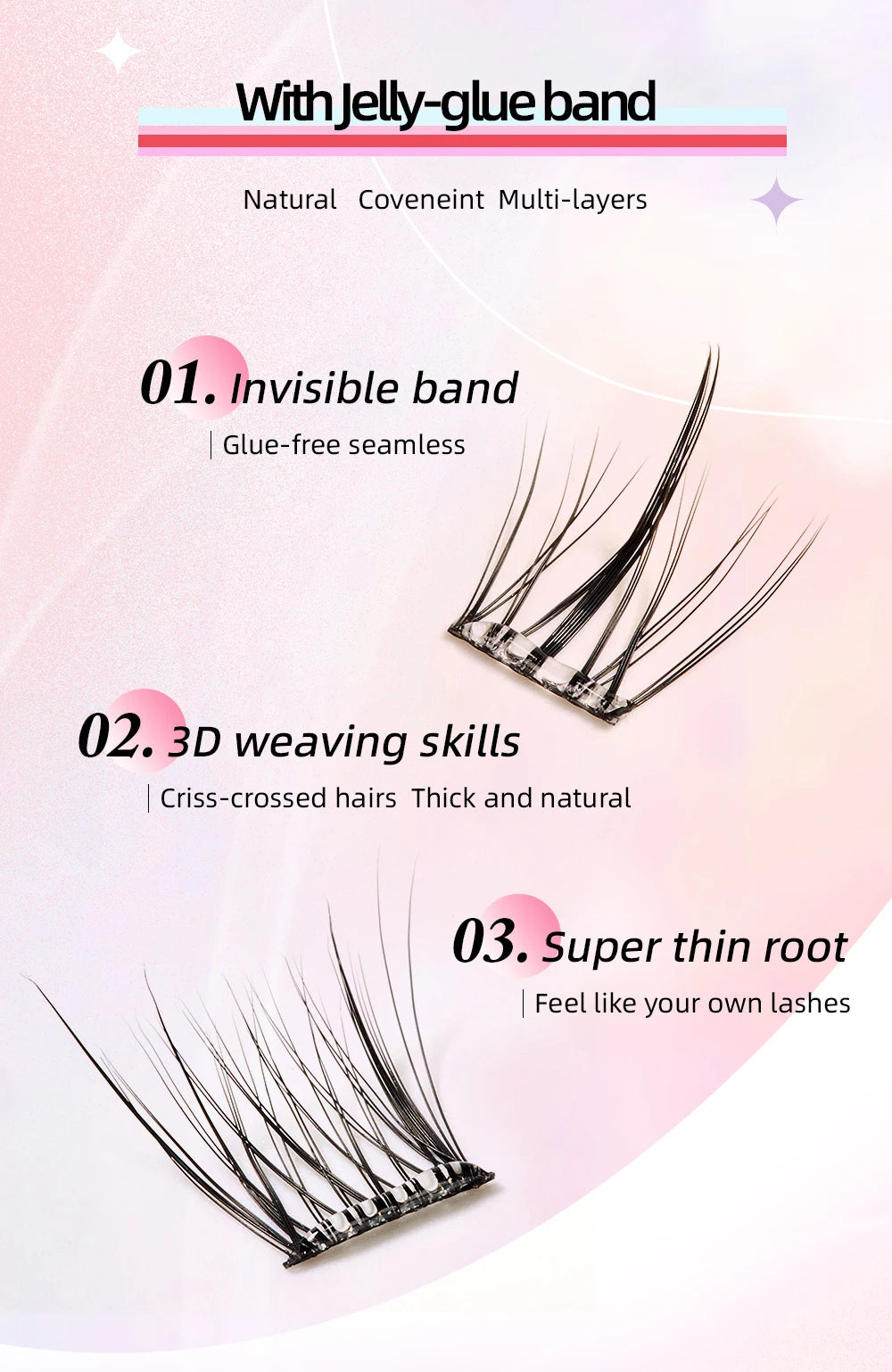 Yelix Self-adhesive Glue Free False Eyelashes Reusable DIY Segmented DIY Lashes Clusters No Glue Needed Natural Soft Lashes