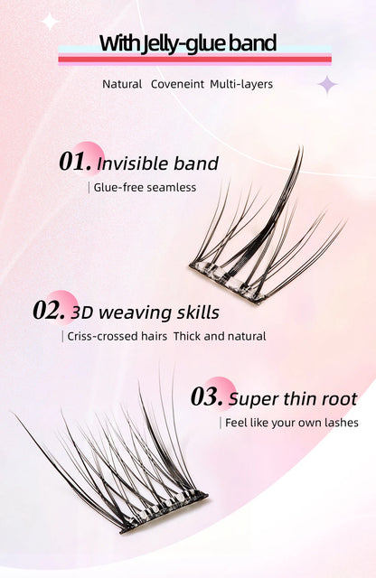 Yelix Self-adhesive Glue Free False Eyelashes Reusable DIY Segmented DIY Lashes Clusters No Glue Needed Natural Soft Lashes