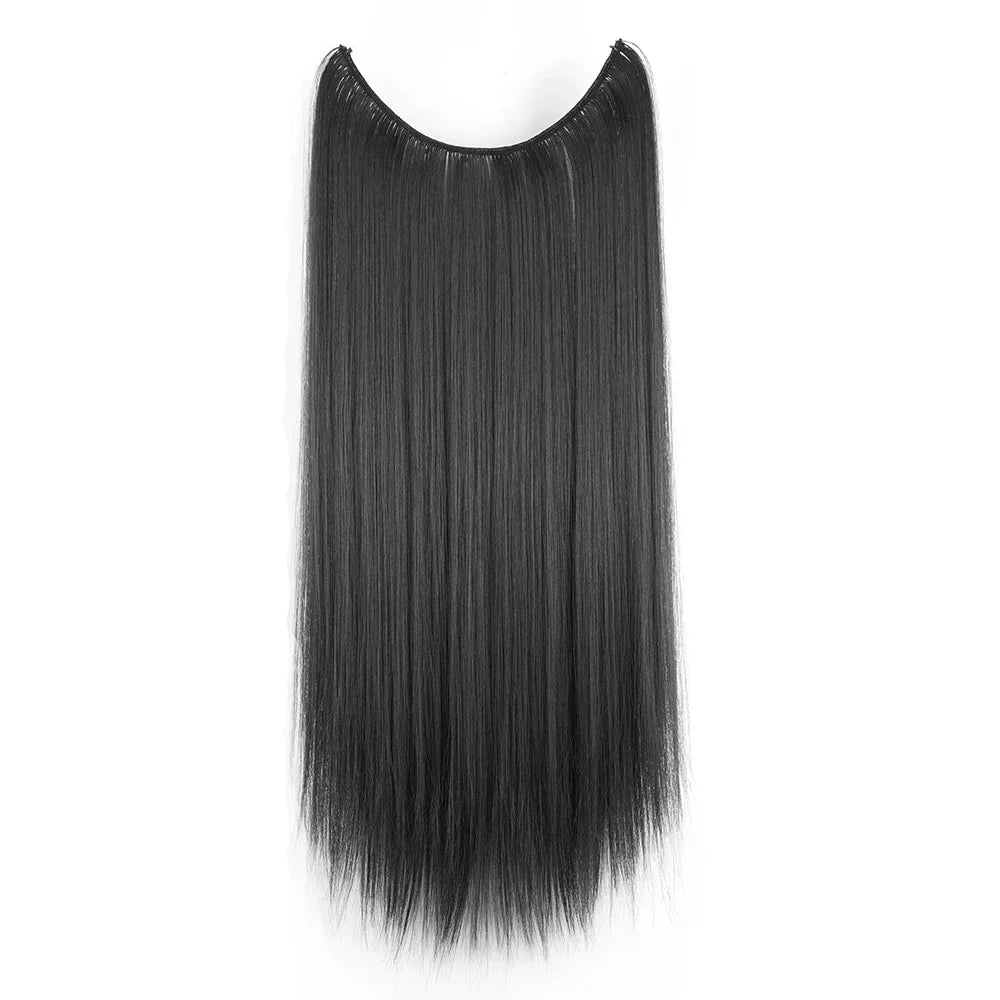 22'' 26'' Long Straight Blonde Synthetic Halo Hair Extensions Fish Line Invisible Hairpiece Extension Fake Hair for Girls