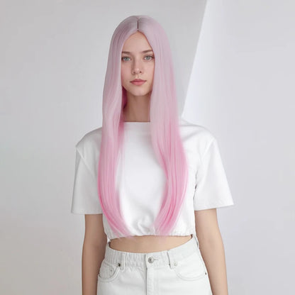 Synthetic One 30-Inch Straight Hair Mixed Color Dressing Wig Made of High-Temperature Silk Fiber Material, Hand-Washable