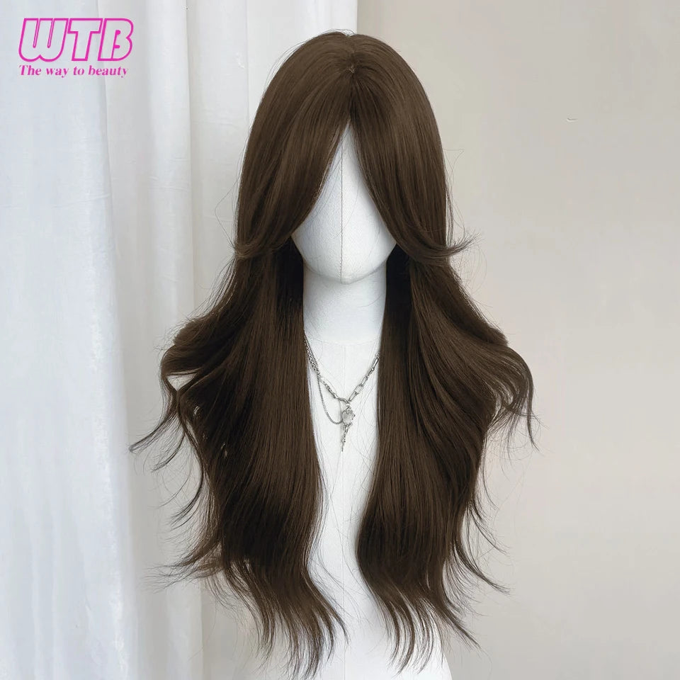 Syntietic WIGS Popular Black Long Deep Wave Hair Lolita Wigs With Bangs Synthetic Wig For Women Fashion Thick Curls Wigs Girl