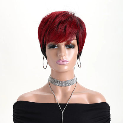 Synthetic Wine Red and Black Wigs For Women Short Curly Wig Natural Looking For Daily Halloween Music Festival Holiday