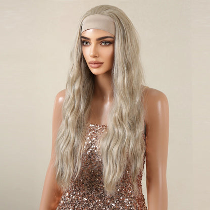 Long Curly Headband Synthetic Wigs Natural Ash Blonde Long Women's Headband Wig Body Wave Bohemian Hair Wig For Women Daily Use