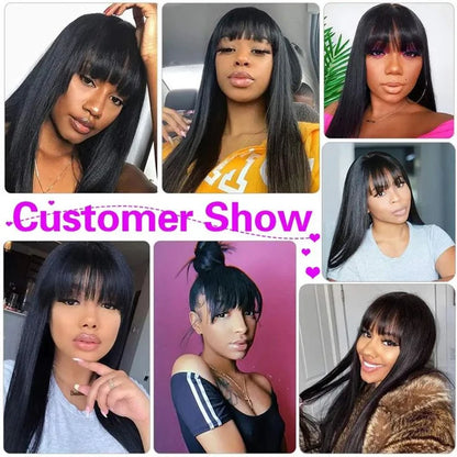 360 Full Lace Frontal Wig Fringe Straight Lace Front Wig Raw Human Hair Wigs With Bang Glueless Brazilian Wigs On Sale Clearance