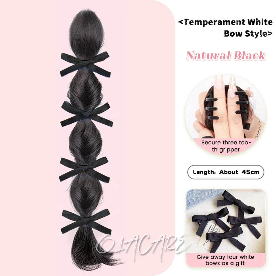 Ponytail Extension Bow Claw Curly Wavy Clip in Hairpiece Ponytail Hair Extensions Long Pony Tail Synthetic for Women Girl Daily