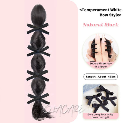 Ponytail Extension Bow Claw Curly Wavy Clip in Hairpiece Ponytail Hair Extensions Long Pony Tail Synthetic for Women Girl Daily