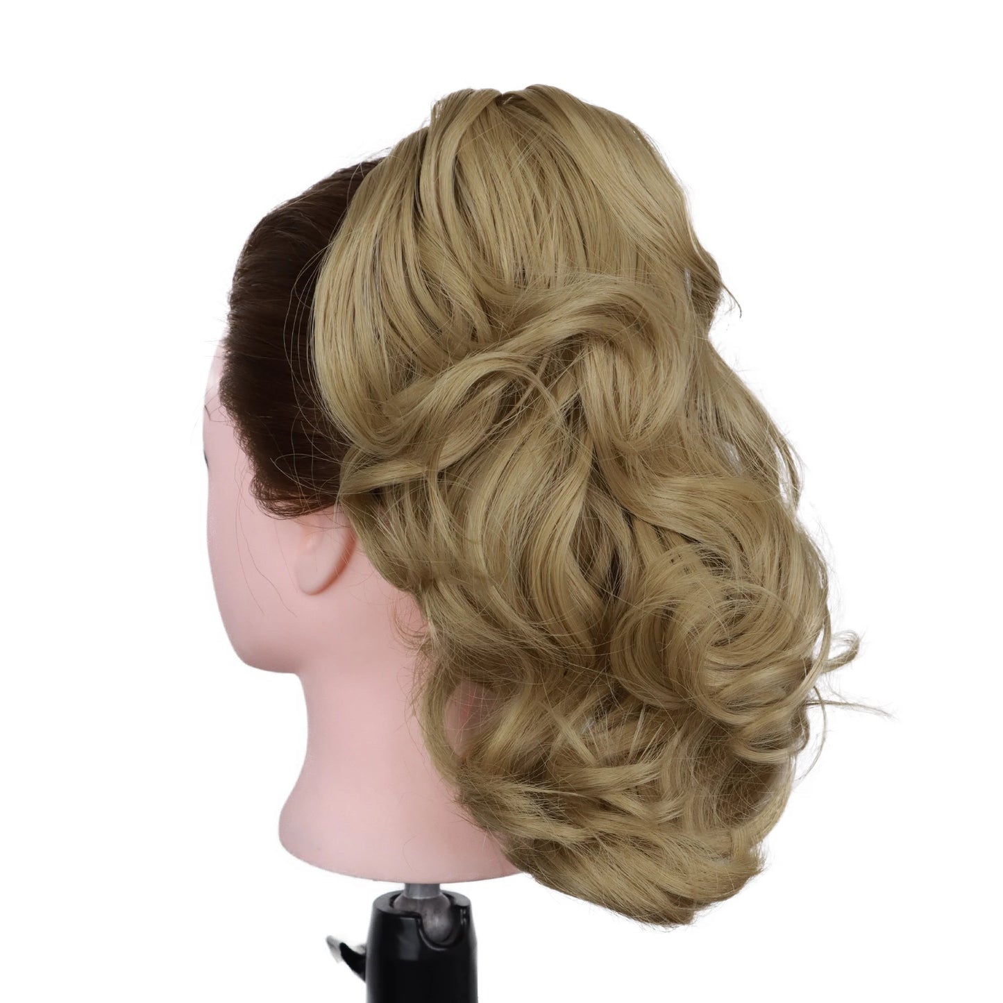 12" Ponytail Extension Classic Loose Curly Wavy Claw Clip Hair Hairpieces for Women Ash Blonde with Highlights Daily Party Use