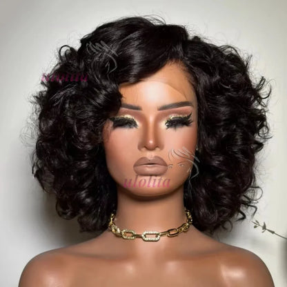 100% Malaysia Hair 300 Density Double Drawn P4 27 Ombre Highlight Bouncy Wave Wear and Go 4x4 Glueless Human Hair Bob Curly Wigs