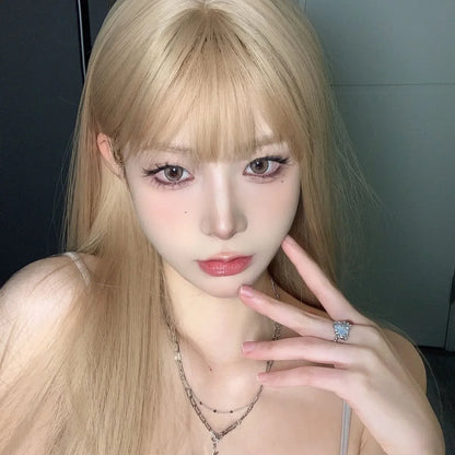 Whtie Wig with Bangs Long Straight Cosplay Wig for Party Fashion Lolita Headband Synthetic Wigs for Women