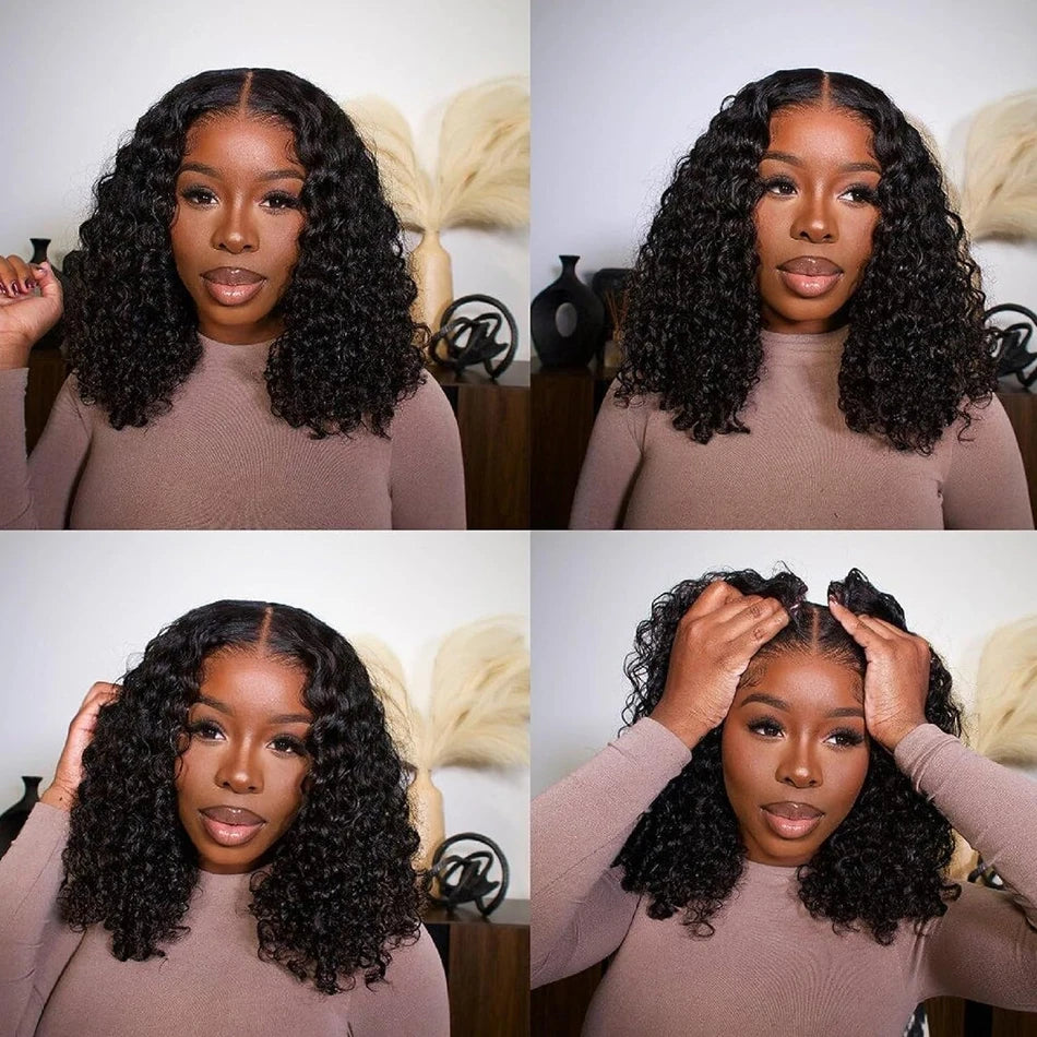 Kinky Curly Bob Cheap Wig Lace Frontal Human Hair Wigs 100% Brazilian Glueless Short Water Curly ForWomen 180Density Wear And Go