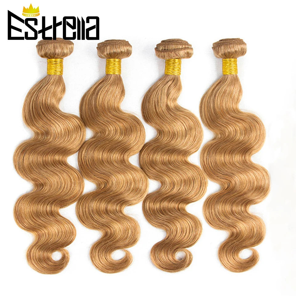 Gold Brown Body Wave Human Hair Bundles with Closure Brazilian Color 30 Remy Human Hair Bundles with 4x4 Lace Closure Free Part