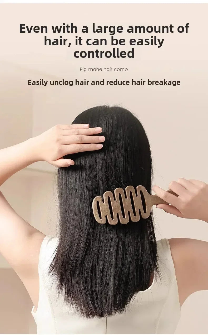 Boar Bristle Hair Comb Hollow Detangling Hair Brush Women Scalp Massage Brush Curly Hairbrush Salon Hairdressing Styling Tools