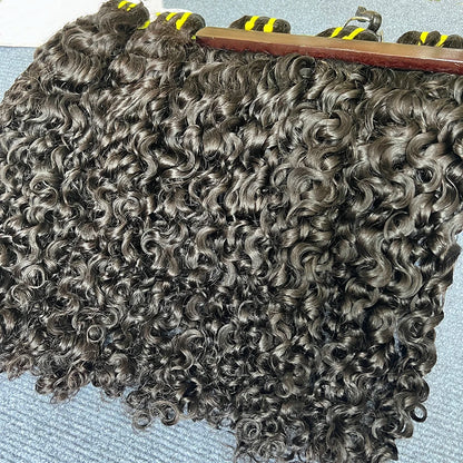 Burmese Curly Human Hair Bundles #1B Natural Color Wavy Raw Virgin Hair Weave Extensions Bouncy Curly 100% Human Hair For Women