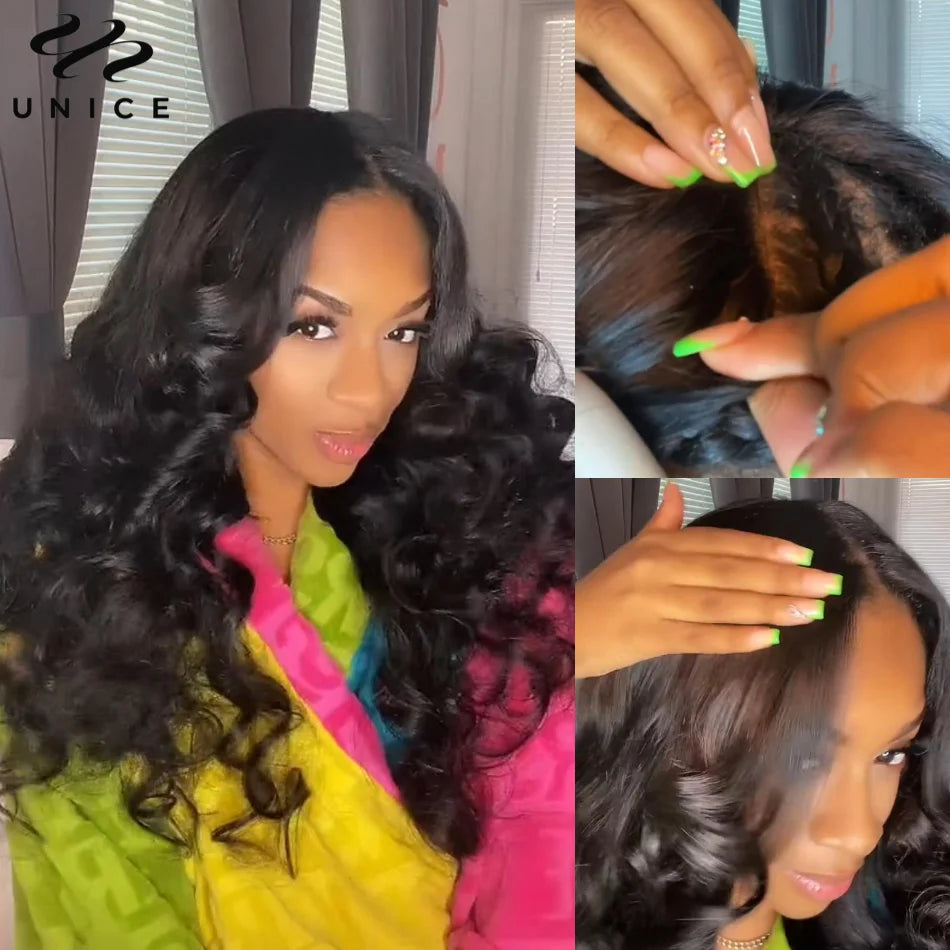 UNice Hair Upgraded Body Wave U Part Wig / V Part Wig With Elastic Drawstring 100% Human Hair Upart Wig Minimal Leave Out