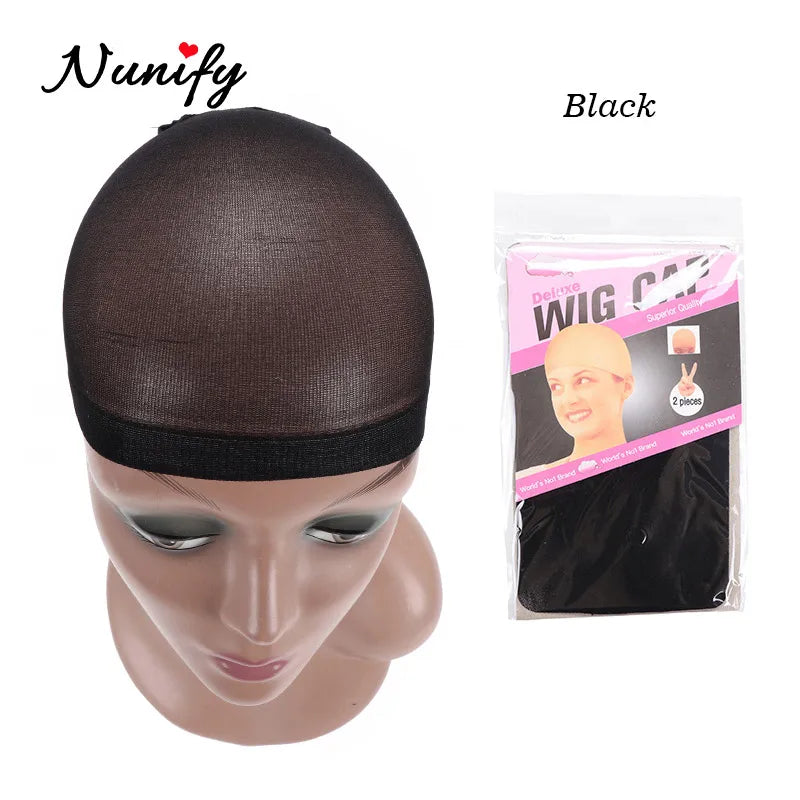 Nunify Nude Mesh Net Wig Caps With Closed End For Wigs 2Pcs/Pack Free Size Stocking Cap Red Coffee Black Begie Brown 6 Colors