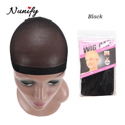 Nunify Nude Mesh Net Wig Caps With Closed End For Wigs 2Pcs/Pack Free Size Stocking Cap Red Coffee Black Begie Brown 6 Colors