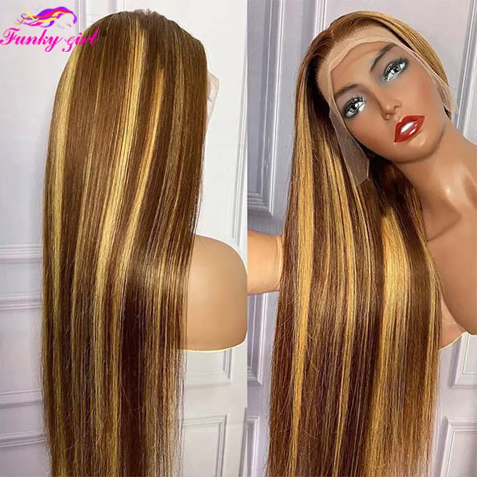 Highlight Wig Human Hair Lace Front Wig Bone Straight Blonde Ombre Color Brazilian 13X4 Lace Frontal Wigs For Women Pre Plucked