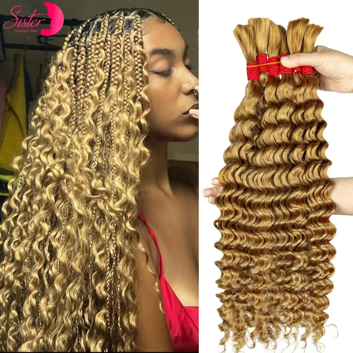 Deep Wave Bulk Human Hair for Boho Braids No Weft 100% Virgin Human Hair Bulk for Braiding Curly Extension Bundles for Women