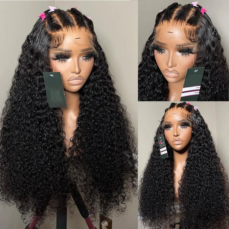 Loose Deep Wave Pre Braided Wigs 13x4 HD Lace Frontal Human Hair Curly Wigs 30 Inch boho braids human hair Water Wave Black Wigs