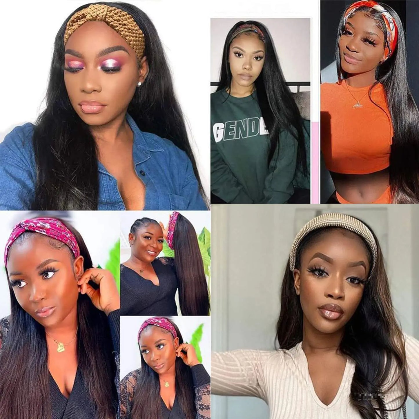 Headband Wig Human Hair Straight Brazilian Wigs With Head Band For Black Women Remy Full Machine Made