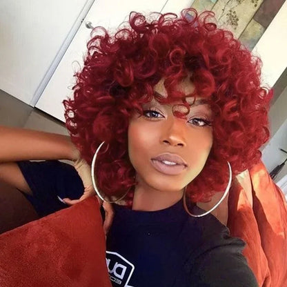 Kinky Curly Wig Short Synthetic Hair Red Wigs for Women Wave Wig