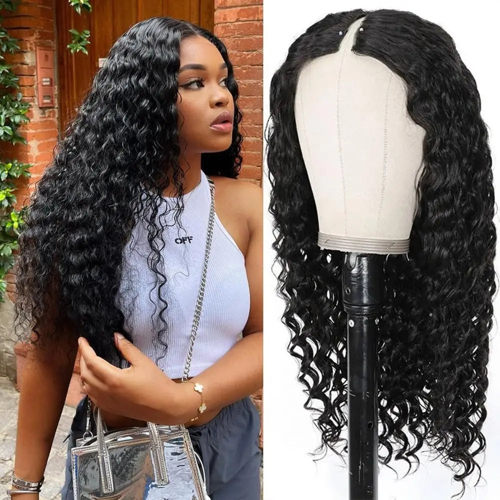 V Part Water Wave Human Hair Wigs No Leave Out 18-32 Inch Curly V Part Wigs Water Wave Malaysia V part Human Hair For Women
