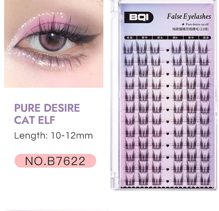 Cat Eye Individual Lashes Ultra-Large Wispy Thin Band Individual Cluster Lashes Kit for Self Application BQI Diy Lash Extensions
