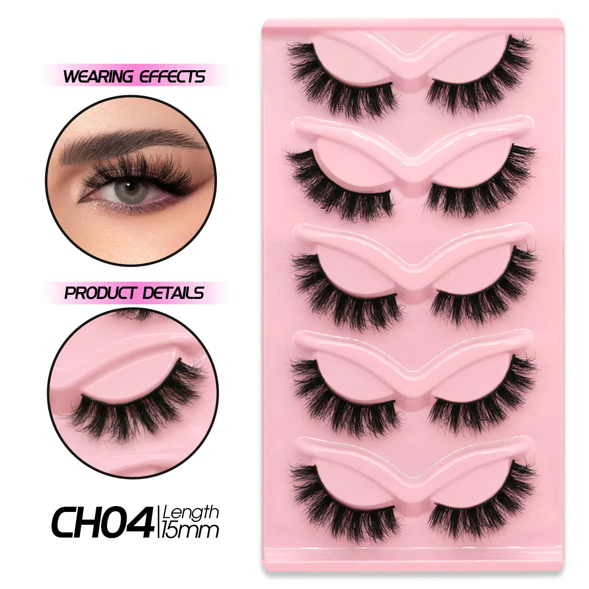 GROINNEYA Cat Eye Effect Natural 5/10 Pairs Elongated eye tail Lashes Look Soft Wispy Mink Eyelashes Full Strip Lashes Extension