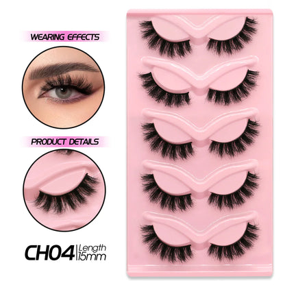 GROINNEYA Cat Eye Effect Natural 5/10 Pairs Elongated eye tail Lashes Look Soft Wispy Mink Eyelashes Full Strip Lashes Extension
