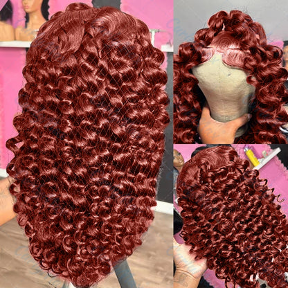 Reddish Brown Loose Deep Wave 13x6 Lace Front Human Hair Wig 30 Inch Brazilian Water Wave Wigs 13x4 HD Lace Frontal Wig