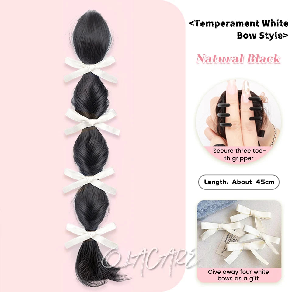 Ponytail Extension Bow Claw Curly Wavy Clip in Hairpiece Ponytail Hair Extensions Long Pony Tail Synthetic for Women Girl Daily
