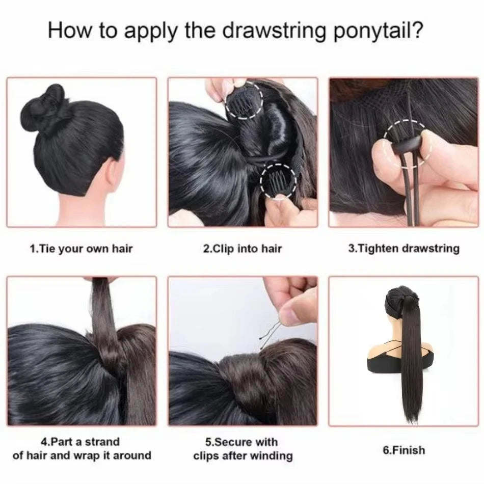 Ponytail Human Hair Extensions 30 32inch Straight Human Ponytail Drawstring & Wrap Ponytail 12A High Quality