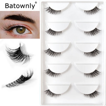 5 Pairs 2Colors Natural Look Lashes with Clear Band Short Fake Eyelash Pack by Outopen
