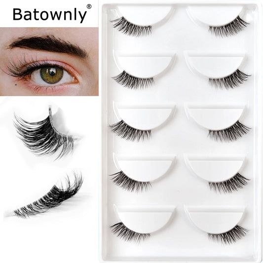 5 Pairs 2Colors Natural Look Lashes with Clear Band Short Fake Eyelash Pack by Outopen