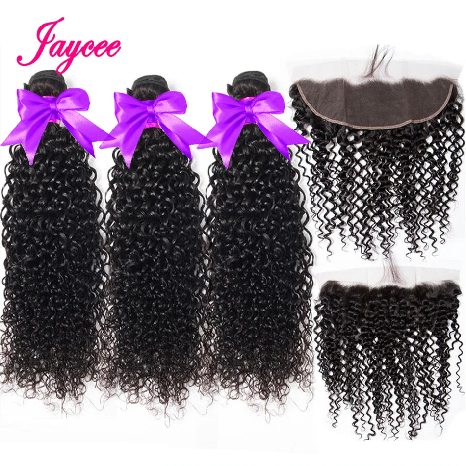 12A Malaysian Hair Bundles With Frontal Kinky Curly Bundles With Frontal 13x4 Ear to Ear Lace Frontal Human Hair Weave Extension