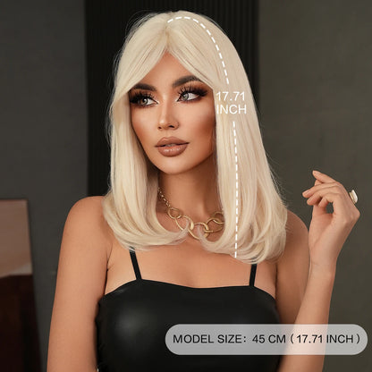 Long Straight Blonde Wig for Women Daily Use High Density Synthetic Layered Hair Wigs with Side Part Bangs Beginner Friendly