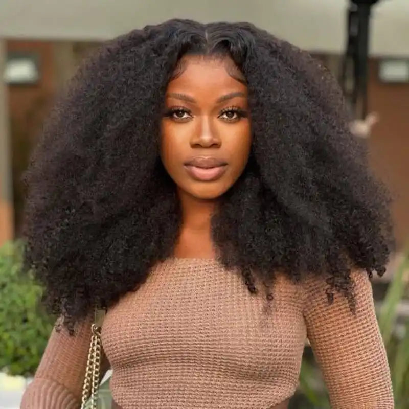 V Part Wig Human Hair Full Machine Made No Leave Out Afro Kinky Curly Human Hair Wigs for Women V Part Kinky Curly Wigs 180%