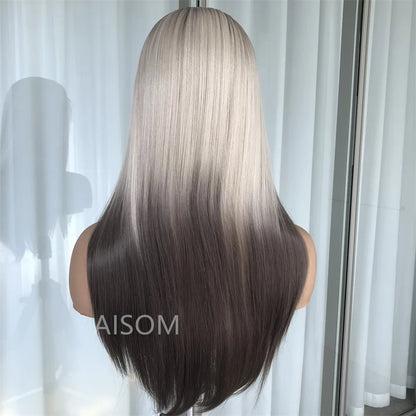 Lace Front Wig Straight Ombre Blonde Synthetic Lace Wig for Women 13x4 Lace Frontal Pre plucked Heat Resistant Fiber Hair