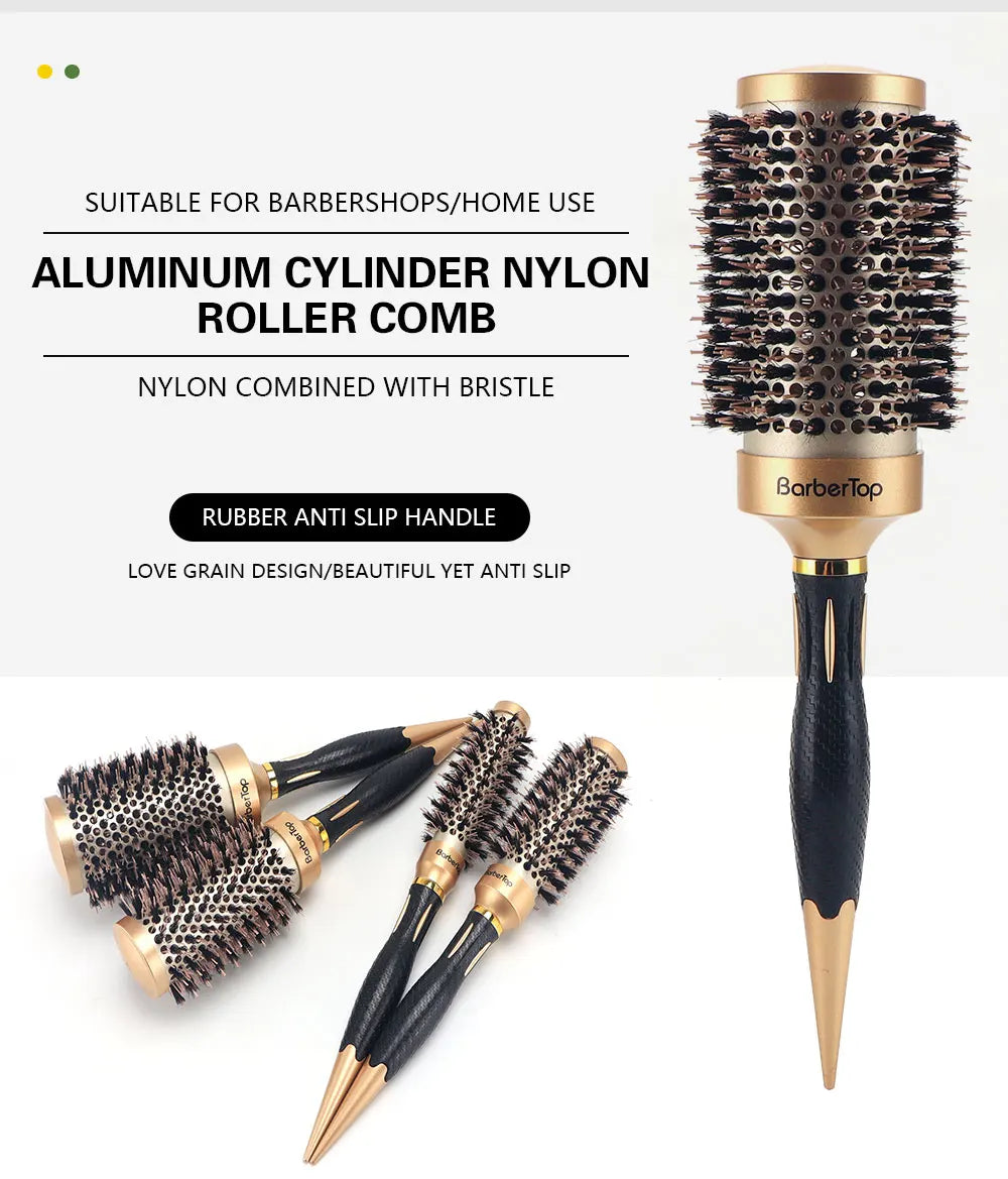 New Handle Round Rolling Brush Straight Twill Hair Comb Boar Bristle Round Barrel Hair Curling Brush Hairdressing Styling Tool