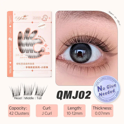 Yelix Self-adhesive Glue Free False Eyelashes Reusable DIY Segmented DIY Lashes Clusters No Glue Needed Natural Soft Lashes