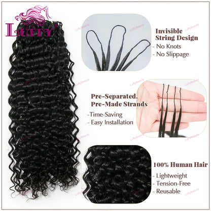 Curly Crochet Human Hair Extensions Knotless Pre-Separated Human Hair Water Wave Feather Hair Extensions 120g 100strands