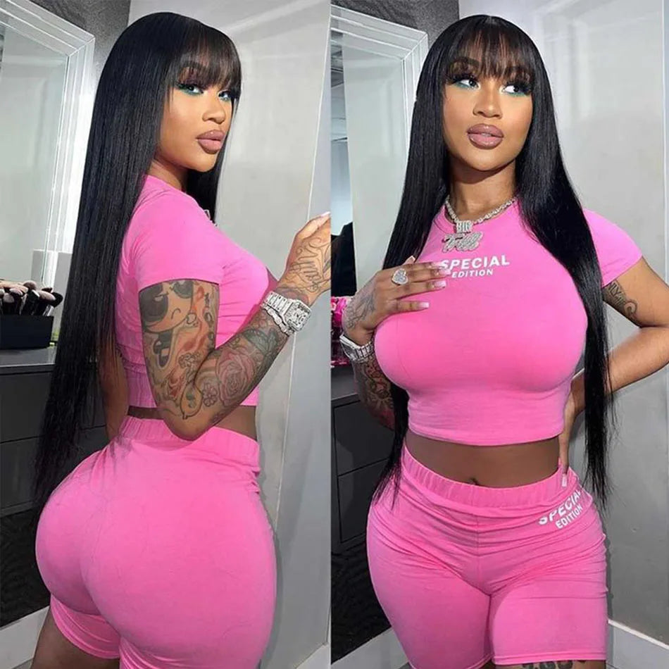 100% Human Hair Wig With Bangs Short Bob Human Hair Wigs For Black Women Cheap 22 24 Brazilian Straight Fringe Wig Machine Made