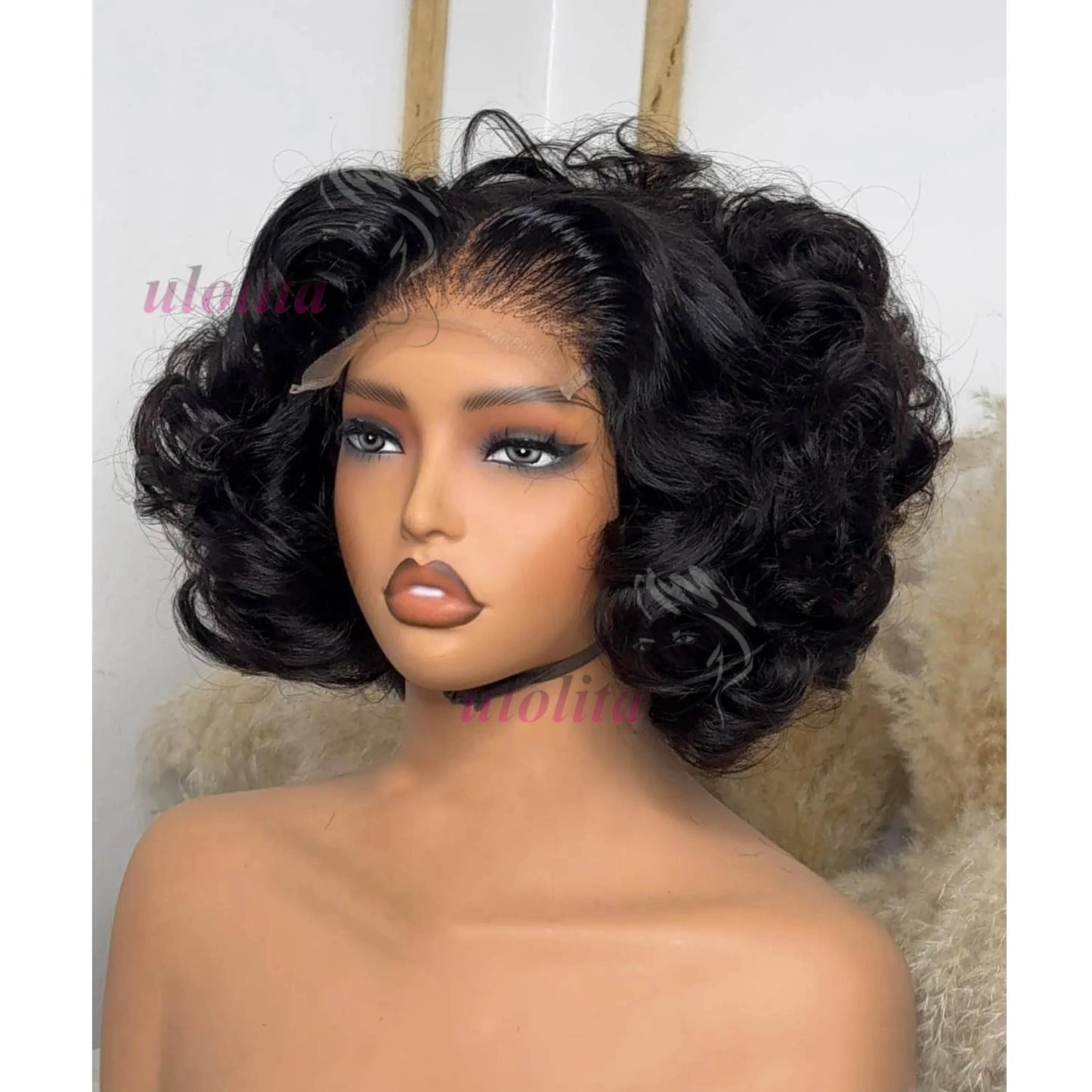 100% Raw Indian Virgin Hair Bouncy Wave 4x4 HD Lace Closure Wigs High Density 12" Wear and Go Ombre Bouncy Curly Glueless Wigs