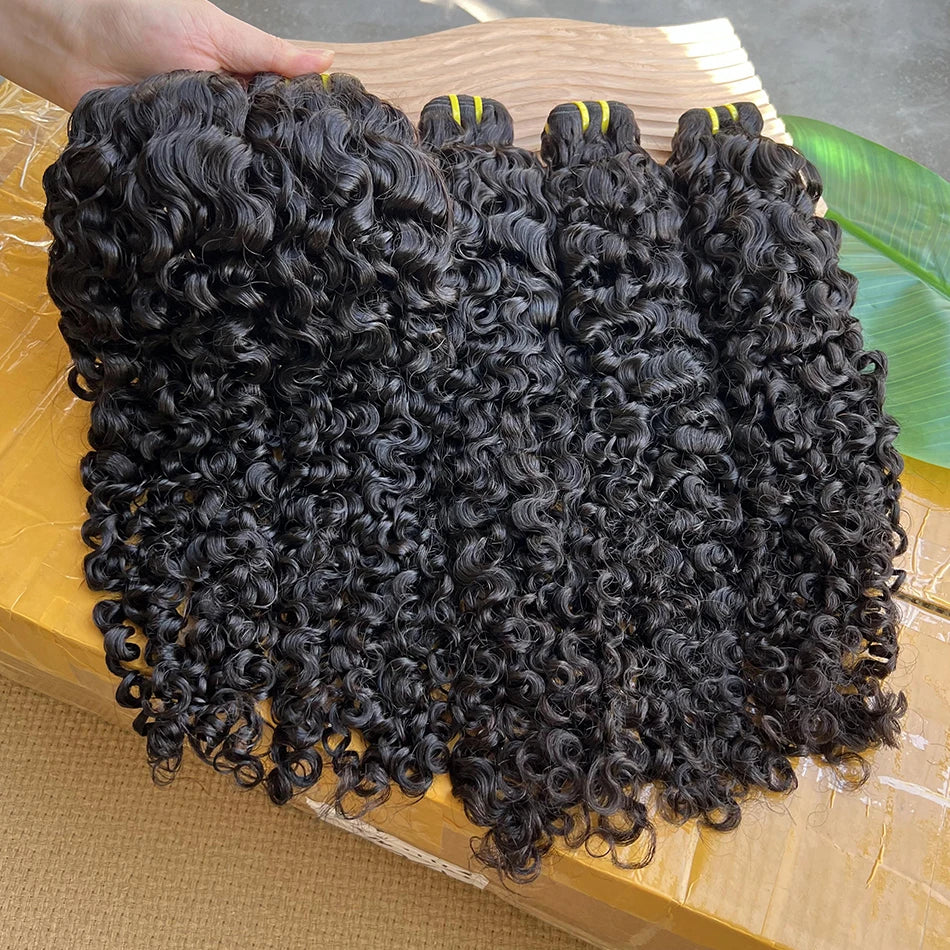 Burmese Curly Human Hair Bundles #1B Natural Color Wavy Raw Virgin Hair Weave Extensions Bouncy Curly 100% Human Hair For Women