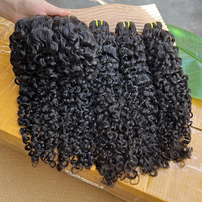 Burmese Curly Human Hair Bundles #1B Natural Color Wavy Raw Virgin Hair Weave Extensions Bouncy Curly 100% Human Hair For Women